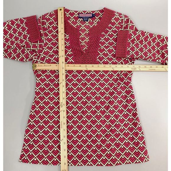 Vineyard Vines Peasant Top Womens XS Pink Geo Print Tunic Embroidered Mod 70s - Picture 13 of 15